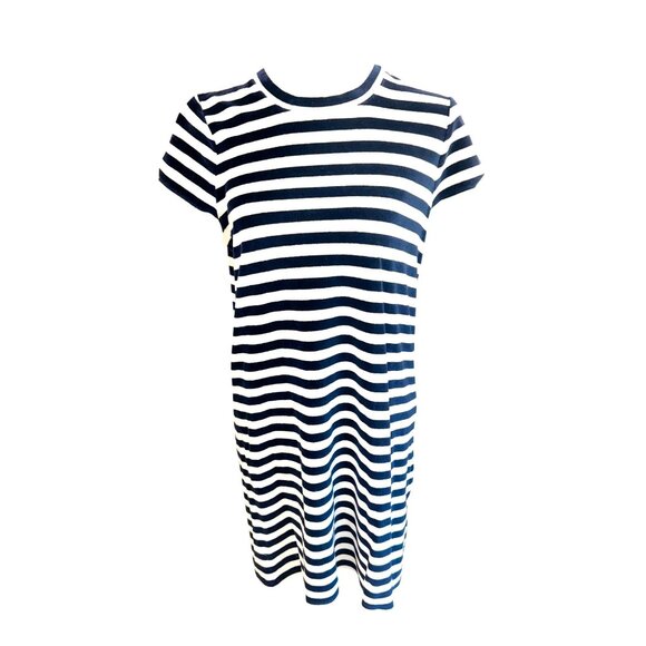 Madewell Striped Velour Terry Cloth Nautical T-Shirt Dress Navy White Cotton M - Picture 2 of 10